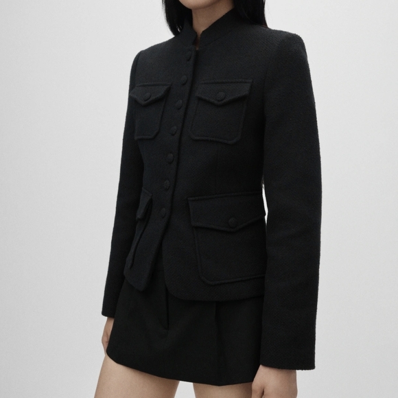 Mango Jackets & Blazers - Mango Black Women's Pocket Tweed Jacket XL NWT